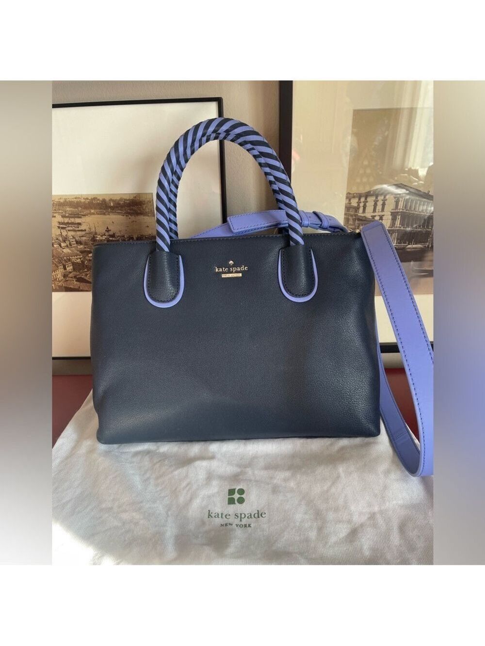 Kate Spade Navy Blue Color Block Pebble Leather Bag NWT - Picture 3 of 16